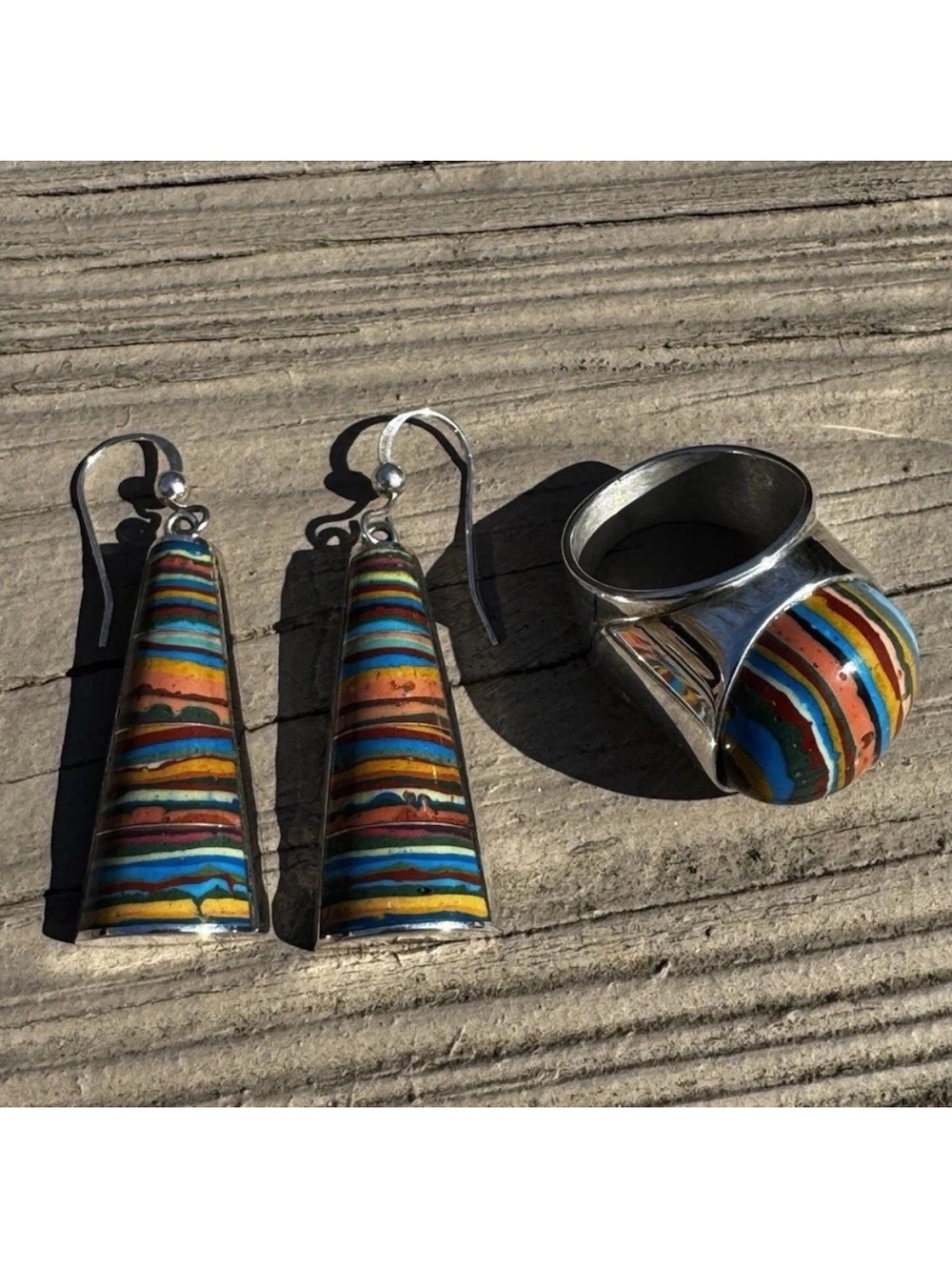 Jay King Calsilica ring and Earring set sterling